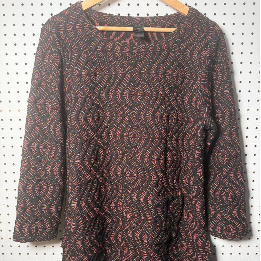Ali Miles black & red geometric patterned polyester, rayon/spandex blouse Large